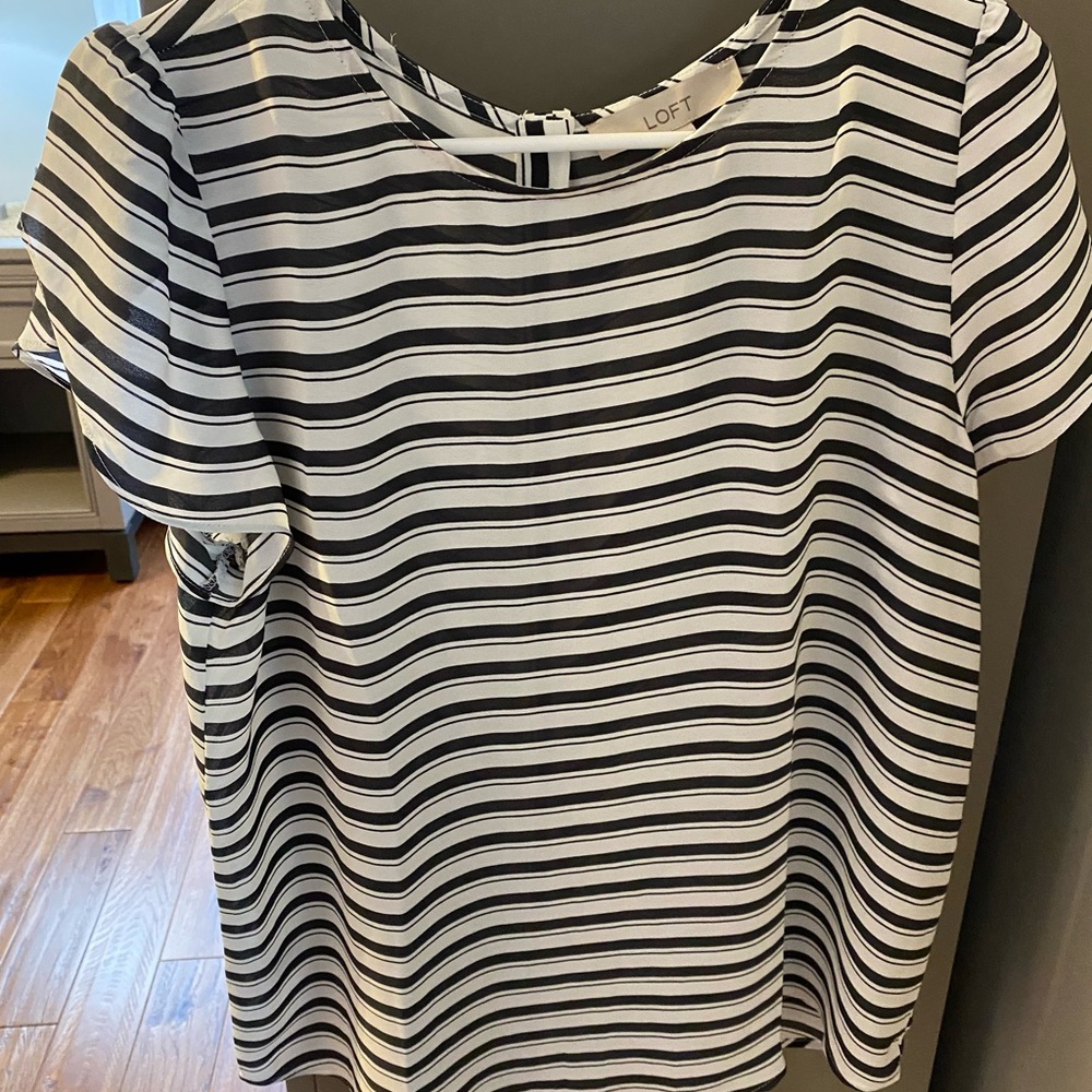 NWT - Loft Striped Top with Cap Sleeves, Button Down Back, Size Med